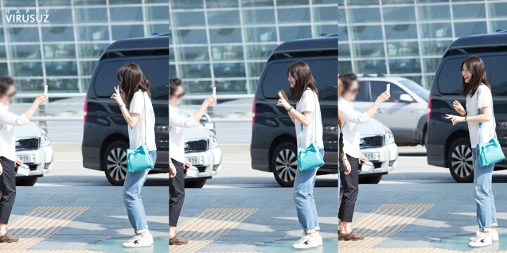 공항에서 만난 어머님이 사진 찍자니까 포즈 취하는 수지 | 인스티즈