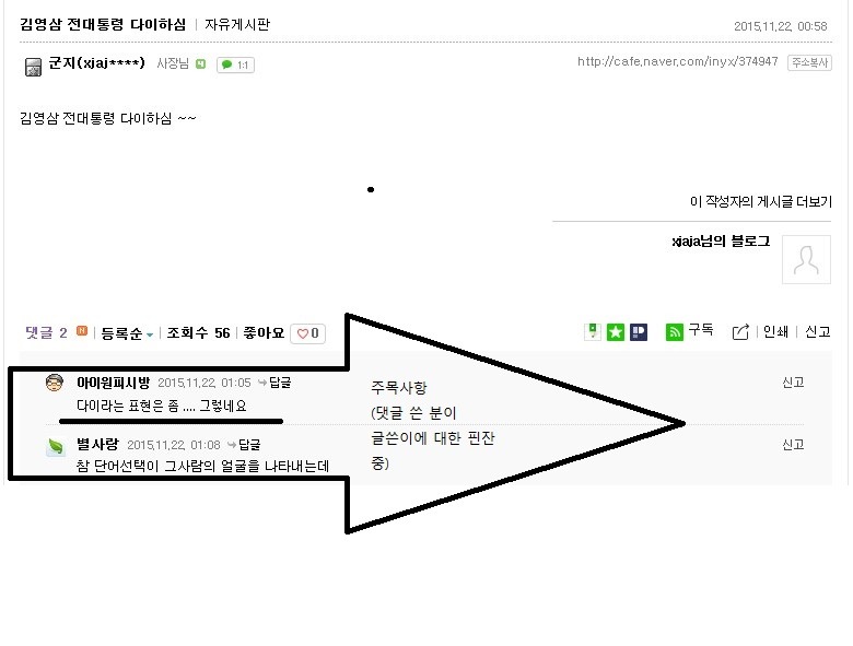 업주/사장들이 모인 까페에서 어떤 상대방이 김영삼 전대통령 서거에 관련한 그딴 소리한 증거... | 인스티즈