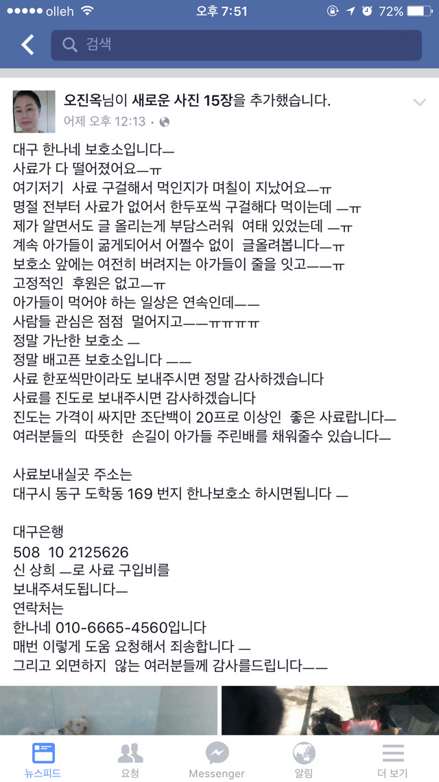 대구 한나네 보호서에서 사료가 떨어져 굶주리는 강아지들을 도와주세요 | 인스티즈