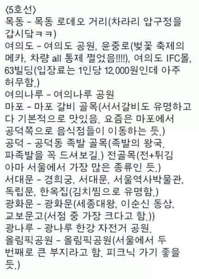 수도권 지하철 노선별 볼거리 | 인스티즈
