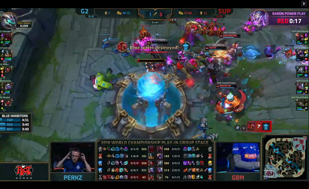 [LOL] 2018 롤드컵 플레이-인 스테이지 / 대회 이틀째 제 2경기, G2(유럽) vs SUP(터키) - 경기결과 | 인스티즈