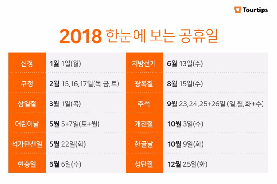 2018 한눈에 보는 공휴일 | 인스티즈
